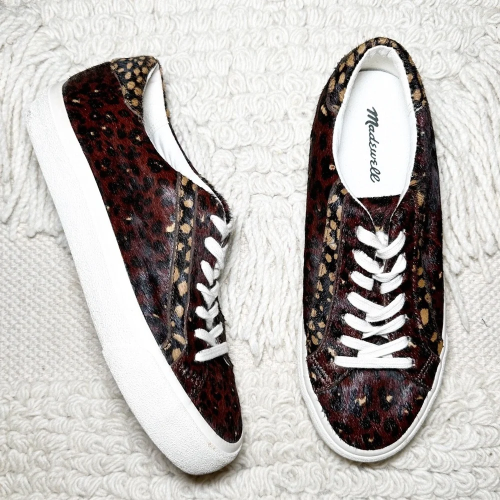 MADEWELL brown leopard colorblock calf hair Sidewalk low-top sneakers 6 NEW